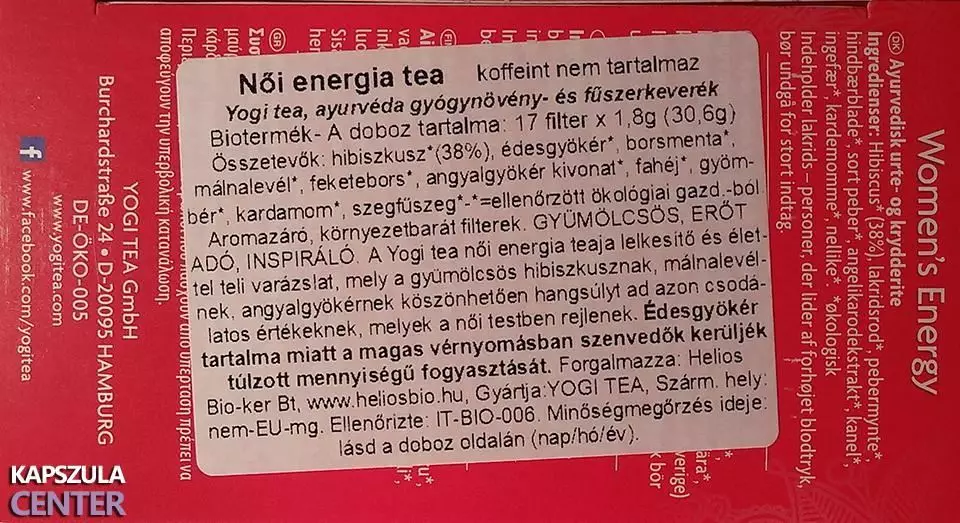Bio Yogi női energia tea összetevők