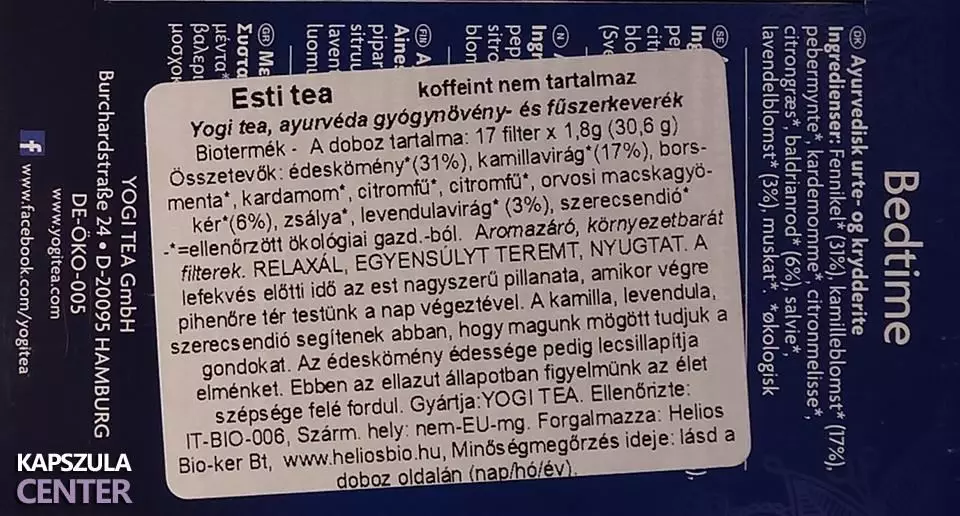 Bio Yogi esti tea összetevői