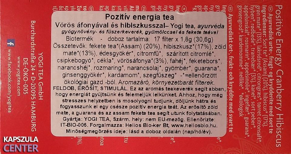 Bio Yogi pozitív energia tea összetevők